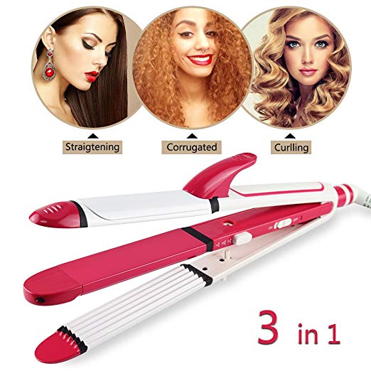 3-in-1 Ceramic Hair Curling Iron & Hair Straighteners & Crimper